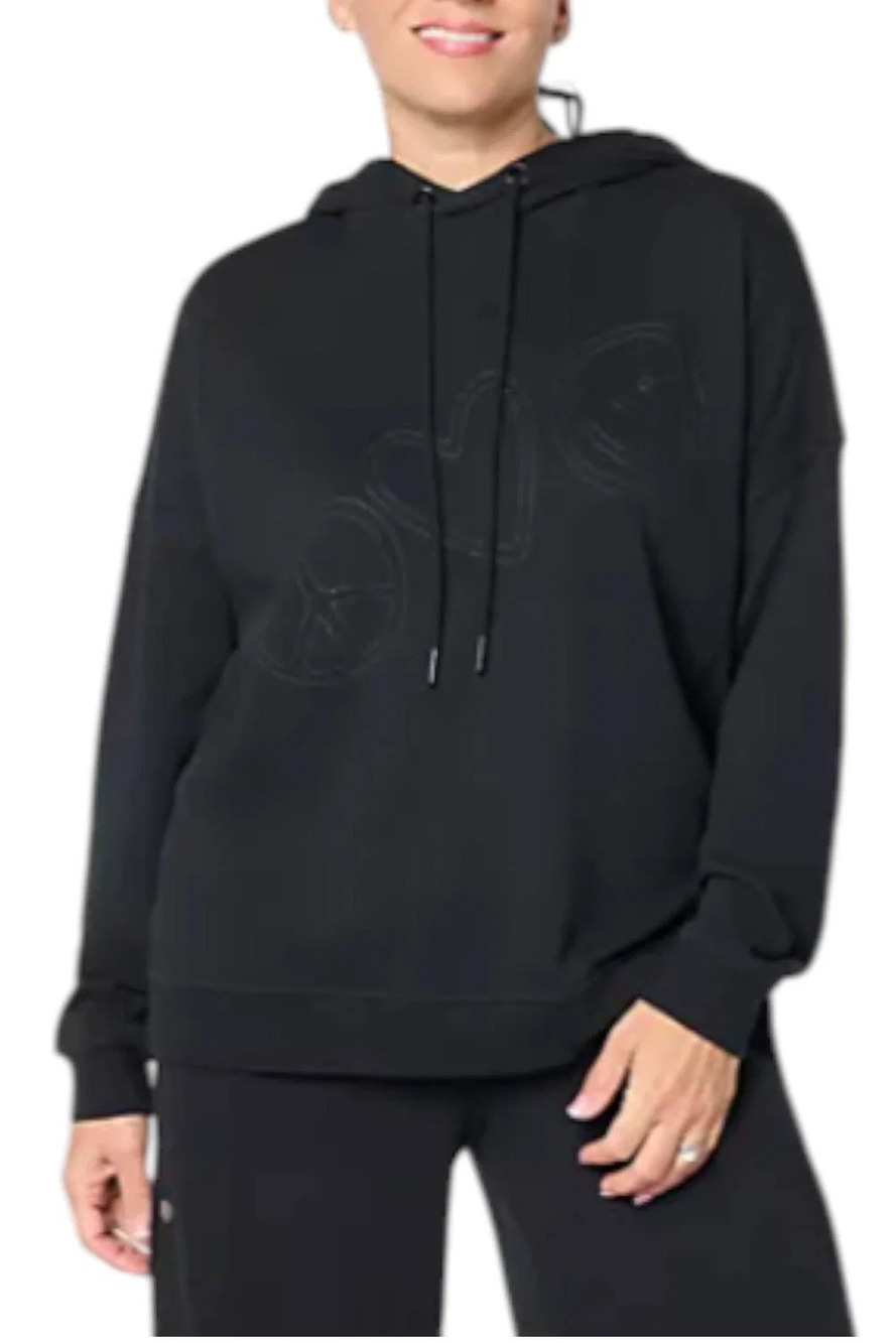Peace Love World Women's French Terry Embroidered Hoodie Black - Regular